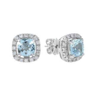 44901Q Classic Aquamarine & Diamond Earrings in 10KT White Gold