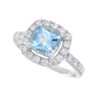 4587Q Diamond Halo Aquamarine Ring in 14KT White Gold