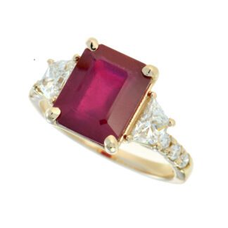 47183R Art Deco Ruby & Diamond Ring in 14KT Yellow Gold