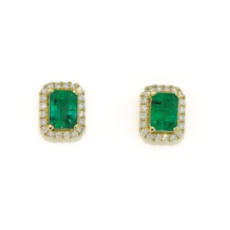8771E Natural Emerald & Diamond Earrings in 14KT Gold