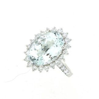 98341Q Unique Aquamarine & Diamond Ring in 14KT White Gold
