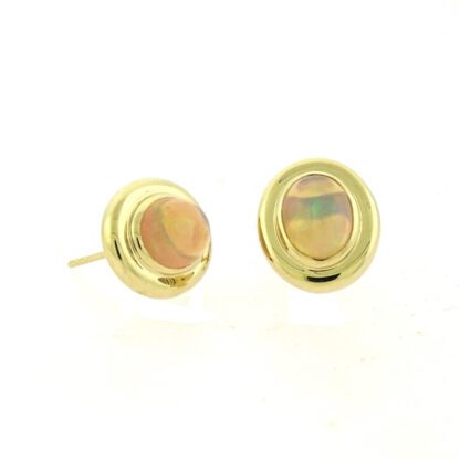 107018O Earrings with Natural Opals & Diamonds in 14KT Yellow Gold