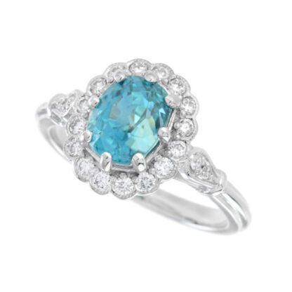 2861BZ Vintage Blue Zircon & Diamond Ring in 14KT White Gold