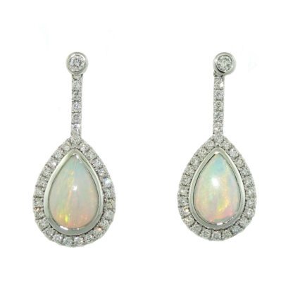 782996O Opal & Diamond Dangle Earrings in 14KT White Gold