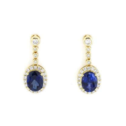 888626S Sapphire & Diamond Dangle Earrings in 14KT Yellow Gold