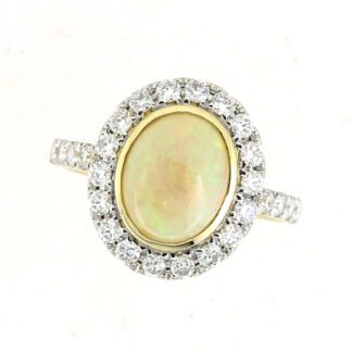 983419O Bezel Set Opal & Diamond Ring in 14KT White Gold
