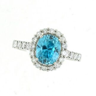 983487BZ Blue Zircon & Diamond Ring in 14KT White Gold