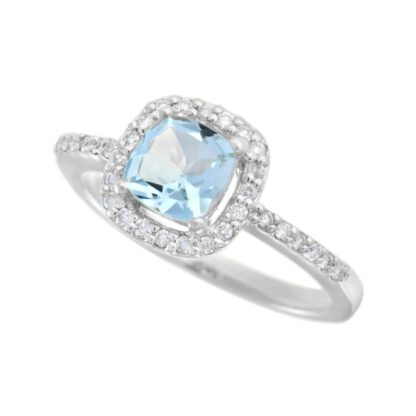 4466Q Classic Aquamarine & Diamond Ring in 10KT White Gold