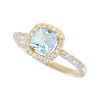 4466Q-Y Classic Aquamarine & Diamond Ring in 10KT Yellow Gold