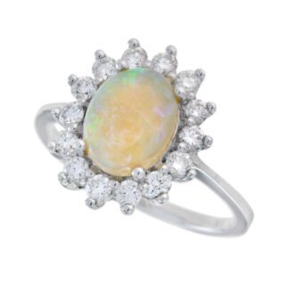 4591O Princess Opal & Diamond Ring in 14KT White Gold