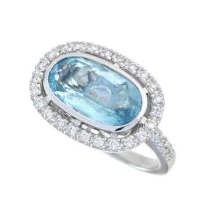 47693Q Unique Aqua & Diamond Ring in 14KT White Gold