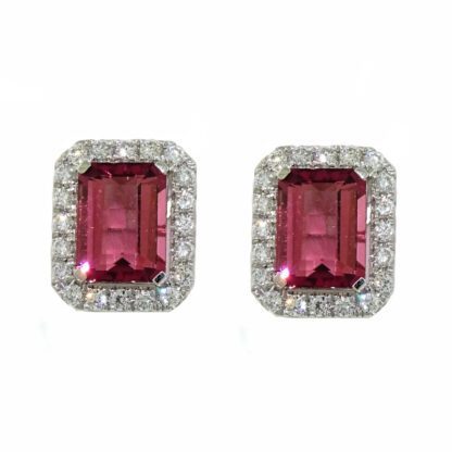 87781PT Unique Pink Tourmaline & Diamond Earrings in 14KT White Gold