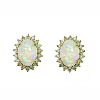 88851O-Y Opal & Diamond Halo Earrings in 14KT Yellow Gold