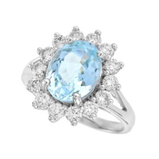 45132Q Aquamarine & Diamond Halo Ring in 14KT White Gold