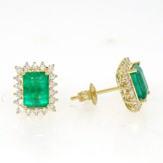 888518E Emerald And Diamond Earrings in 14KT Yellow Gold