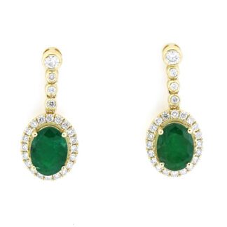 888626E Unique Dangle Emerald & Diamond Earrings in 14KT Yellow Gold
