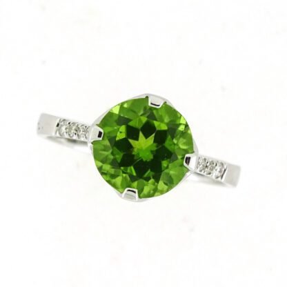 8969P Diamond Cut Peridot & Diamond Ring in 14KT White Gold