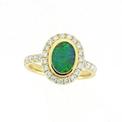 983414O Opal & Diamond Halo Ring in 14KT Yellow Gold
