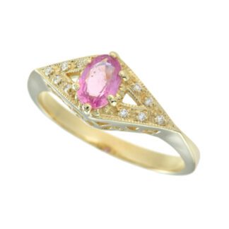 0095PS-Y Vintage Pink Sapphire & Diamond Ring in 10KT Yellow Gold