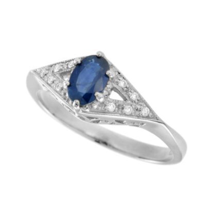 0095S Vintage Sapphire & Diamond Ring in 10KT White Gold