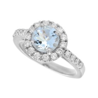 43715Q Classic Aquamarine & Diamond Ring in 14KT White Gold