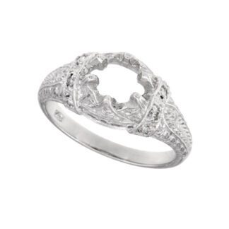 153315 Vintage Semimount with Diamonds in 14KT White Gold
