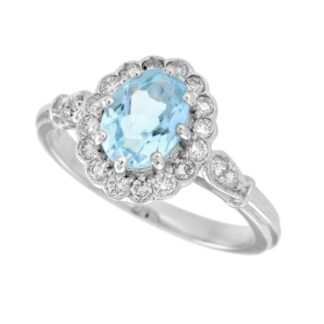 2861Q Vintage Aquamarine & Diamond Ring in 14KT Gold