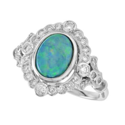 3149O Vintage Opal & Diamond Ring in 14KT White Gold