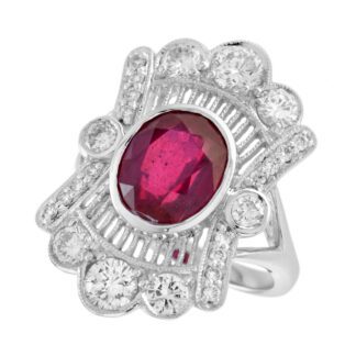 340018R Vintage Ruby & Diamond Ring in 14KT White Gold