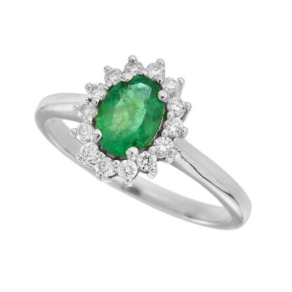 4652E Natural Emerald & Diamond Ring in 14KT White Gold