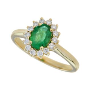 4652E-Y Natural Emerald & Diamond Ring in 14KT Yellow Gold