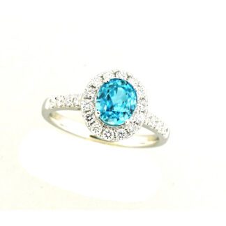 879020BZ Blue Zircon & Diamond Ring in 14KT White Gold