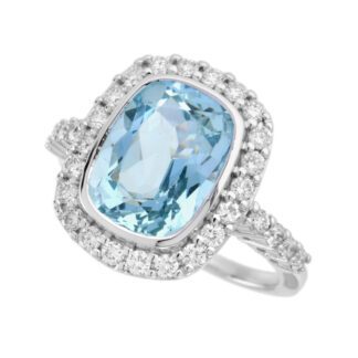 48174Q Unique Aqua & Diamond Ring in 14KT White Gold