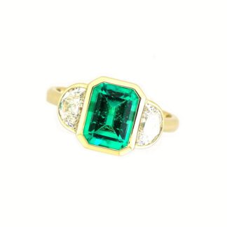 10850E Emerald & Diamond Ring in 14KT Yellow Gold