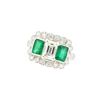 130917E Unique Emerald & Diamond Ring in 14KT White Gold