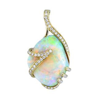 10560O Unique Opal & Diamond Pendant in 14KT Yellow Gold