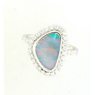 11327O Free Form Opal & Diamond Ring in 14KT White Gold