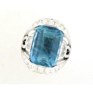13165Q Unique Aquamarine & Diamond Ring in 14KT White Gold