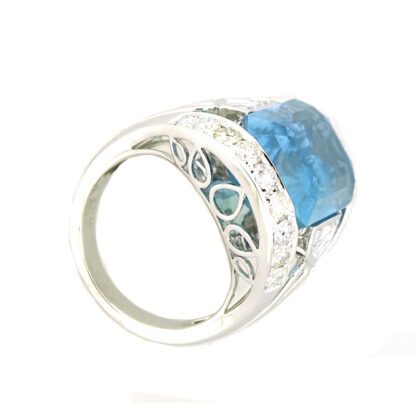 13165Q-S Unique Aquamarine & Diamond Ring in 14KT White Gold