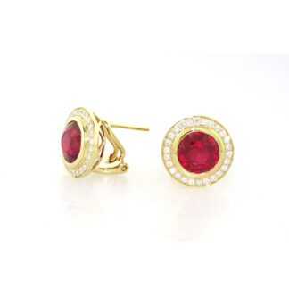 77592R Natural Ruby & Diamond Earrings in 14KT Yellow Gold
