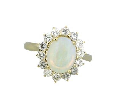 8885810O Cabochon Opal & Diamond Ring in 14KT Yellow Gold