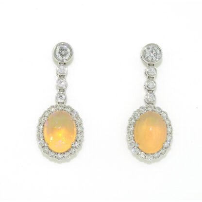 114711O Ethiopian Opal & Diamond Earrings in 14KT White Gold