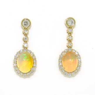114711O-Y Ethiopian Opal & Diamond Earrings in 14KT Yellow Gold