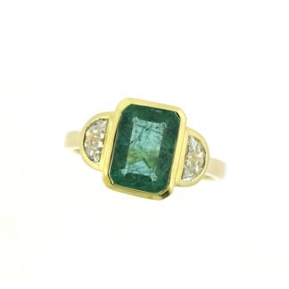 13137E Unique Emerald & Diamond Ring in 14KT Yellow Gold