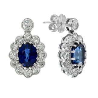 190215S Vintage Sapphire & Diamond Earrings in 14KT White Gold