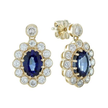 190215S-Y Vintage Sapphire & Diamond Earrings in 14KT Yellow Gold