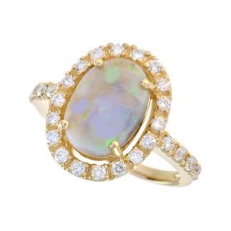 440122O Australian Opal & Diamond Ring in 14KT Yellow Gold