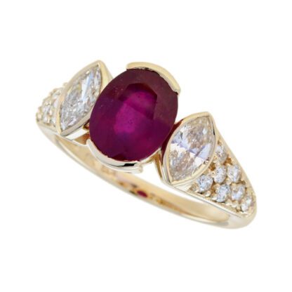 5451R African Ruby & Diamond Ring14KT Yellow Gold