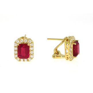87901R Ruby & Diamond French Clip Earrings in 14KT Yellow Gold