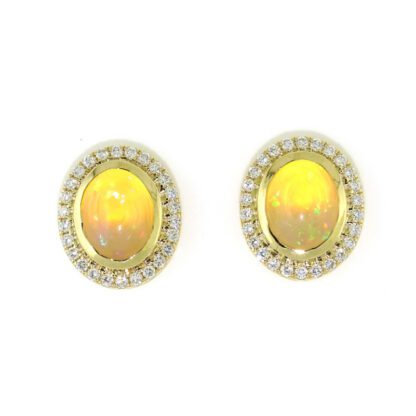 888616O Natural Ethiopian Opal Earrings with Diamonds in 14KT Yellow Gold